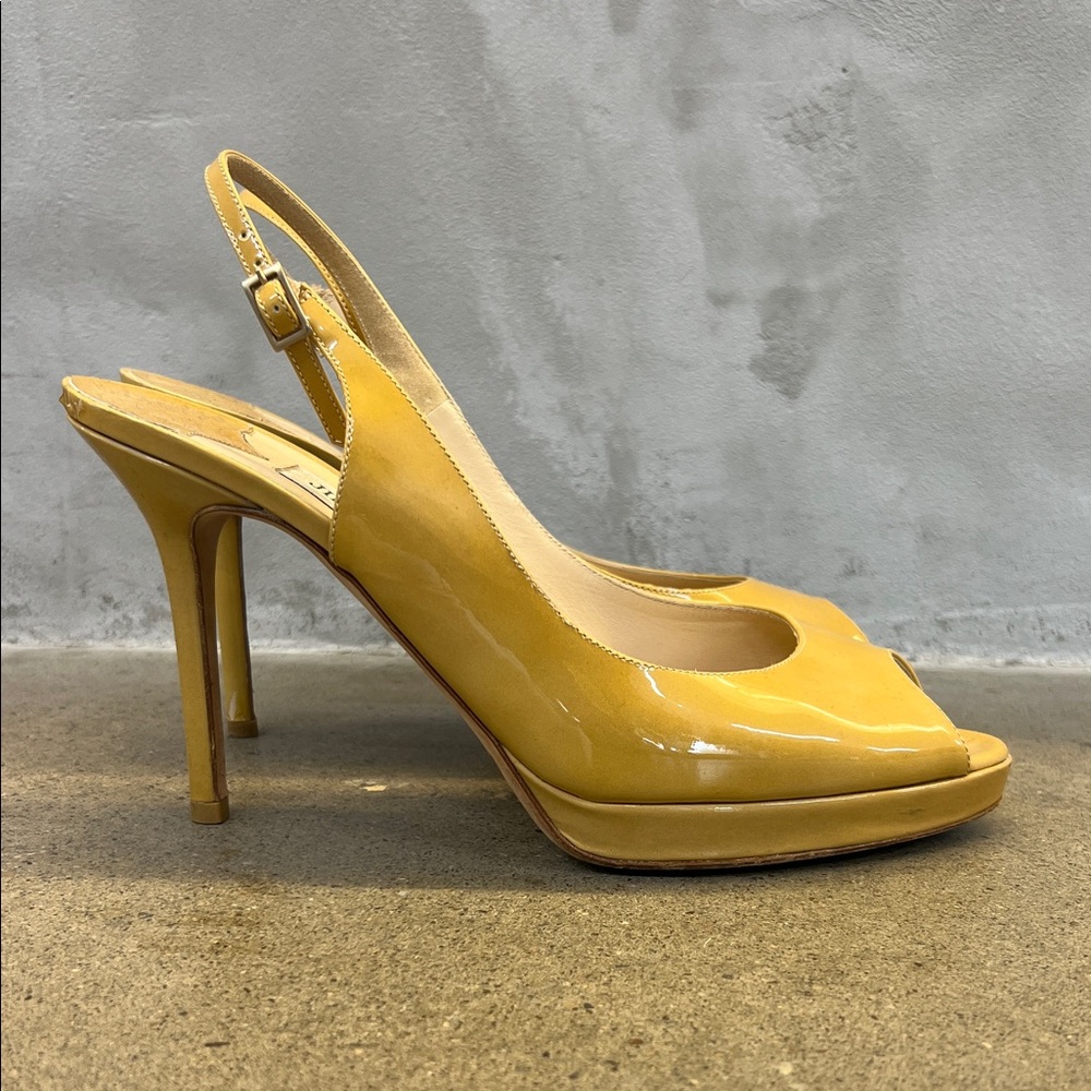 Jimmy Choo Mustard Peep-Toe Slingback Heels